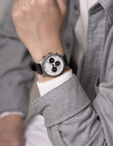 Black Solar chronograph leather strap watches