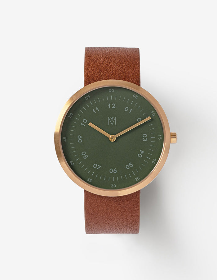Dusty Olive Brown Leather 40MM, Minimalist Watches For Men