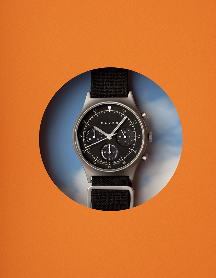 Black solar chronograph watches for men