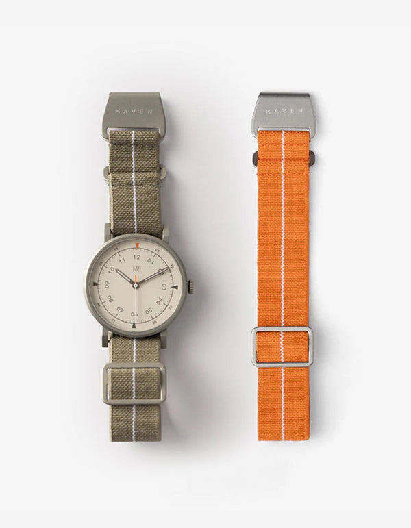MUS-01 KHAKI P 34MM + ORANGE PARACHUTE STRAP SET