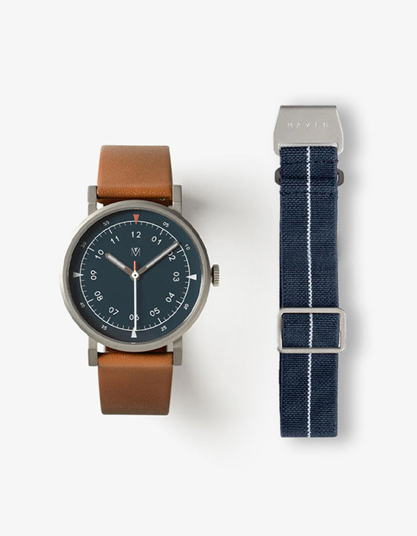 MUS-02 BROWN 34MM + NAVY PARACHUTE STRAP SET