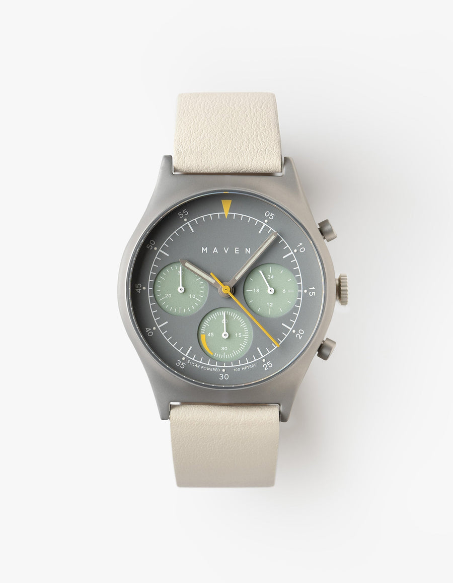 Offwhite solar chronograph leather strap watches