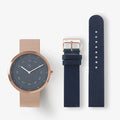 STORM CLOUD CAMEL 34MM + NAVY LEATHER STRAP SET (ROSE GOLD)