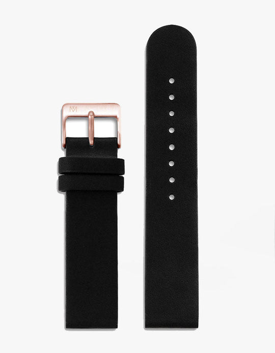20mm Black Leather Strap (Rose Gold)