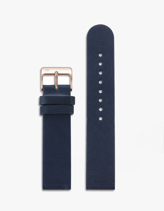 20mm Navy Leather Strap (Rose Gold)